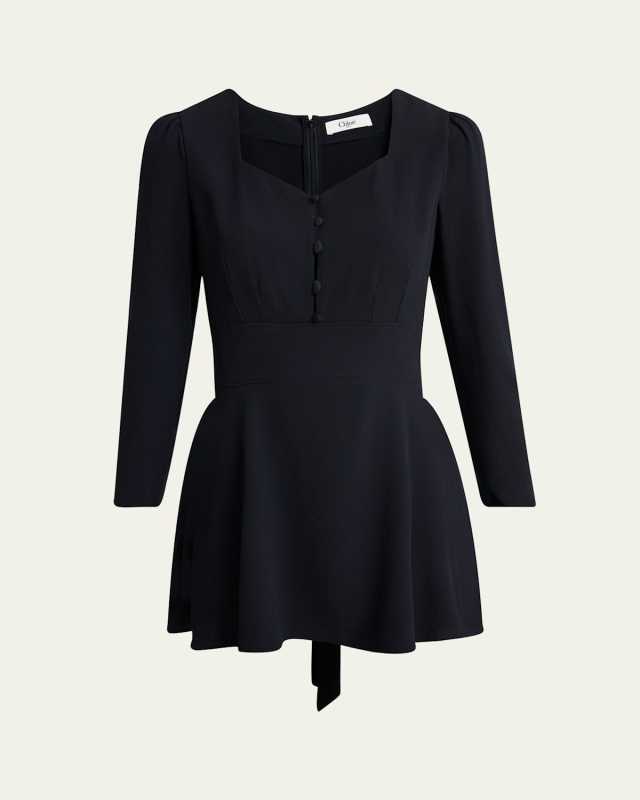 Button-Front Long-Sleeve Mini Dress